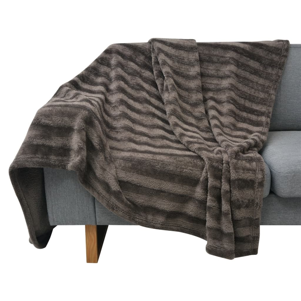 Three Piece Throw Blanket & Cushion Cover Set Faux Fur Grey