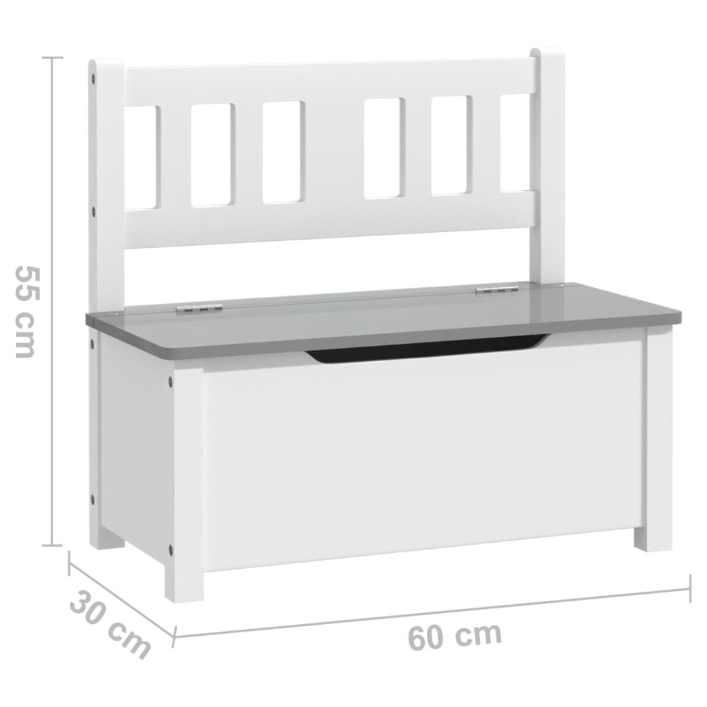 Children Storage Bench White and Grey 60x30x55 cm MDF