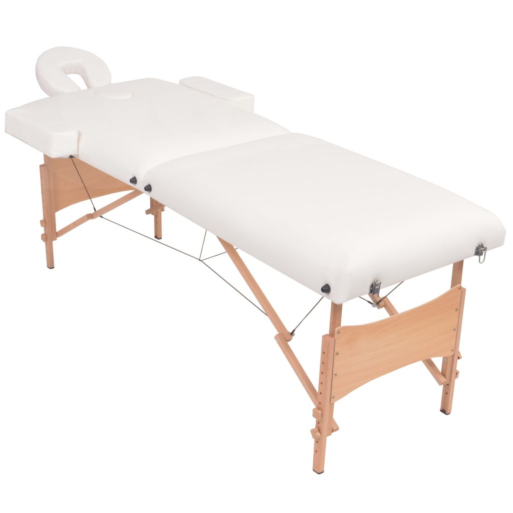 2-Zone Folding Massage Table and Stool Set 10 cm Thick White