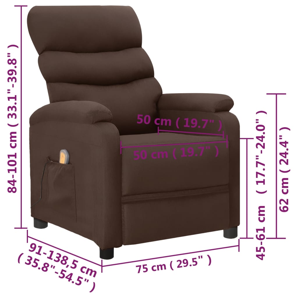 Massage Reclining Chair Brown Faux Leather