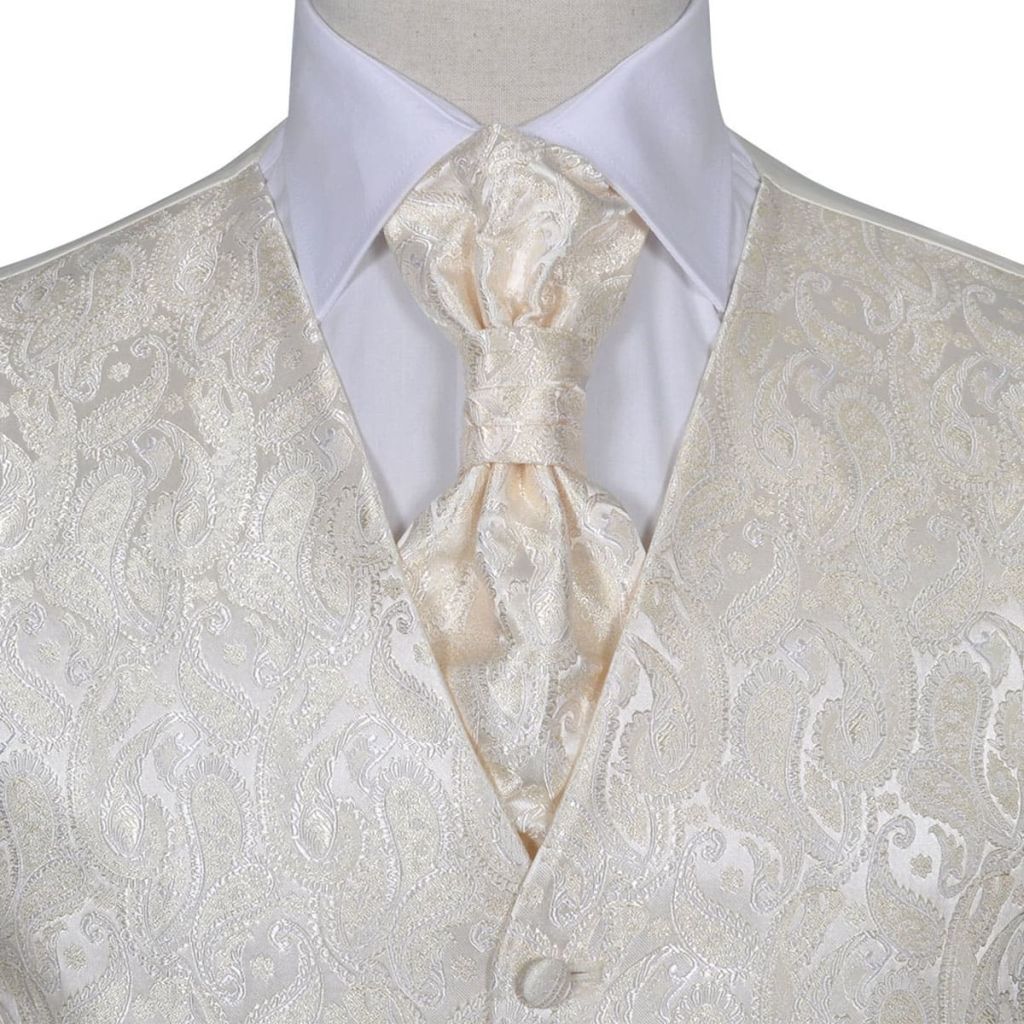 130829 Men's Paisley Wedding Waistcoat Set Size 50 Cream