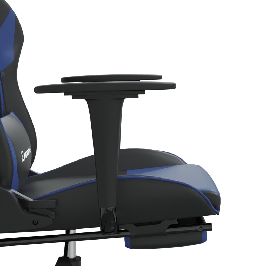 Gaming Chair with Footrest Black and Blue Faux Leather