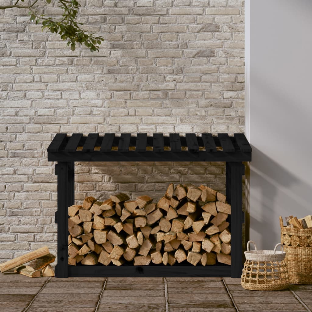 Firewood Rack Black 108x64.5x77 cm Solid Wood Pine