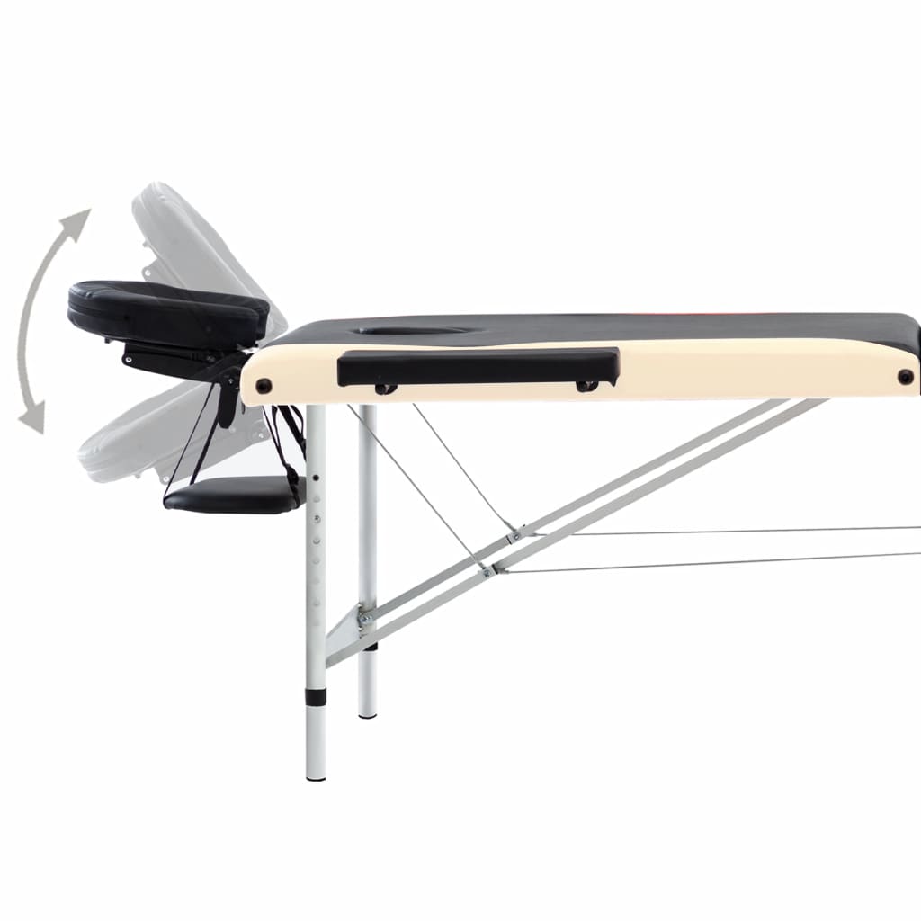 3-Zone Foldable Massage Table Aluminium Black and Beige