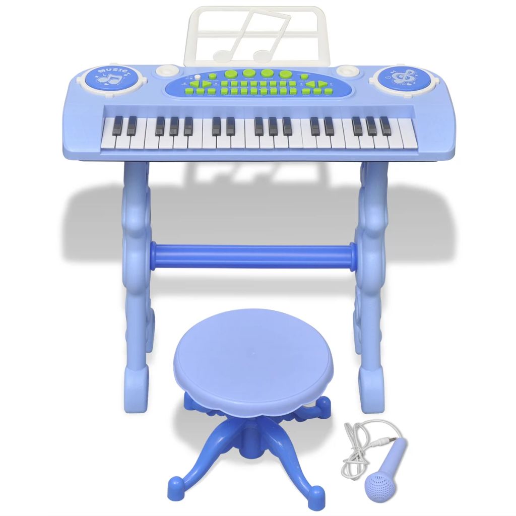 Clavier jouet d'enfants et tabouret/microphone 37 touches Bleu 