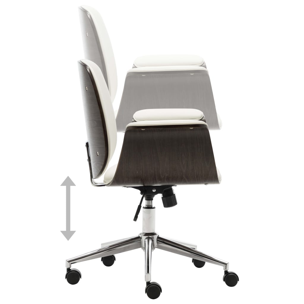 Chaise de bureau Blanc Bois courbé et similicuir