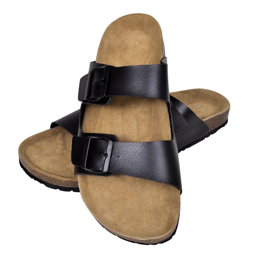 Men's Bio Cork Sandal with 2 Buckle Straps Black Size 40
