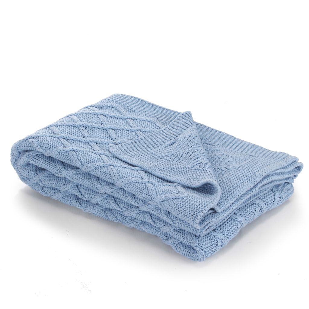 Couverture tricotée Coton 130 x 171 cm Design tartan Bleu