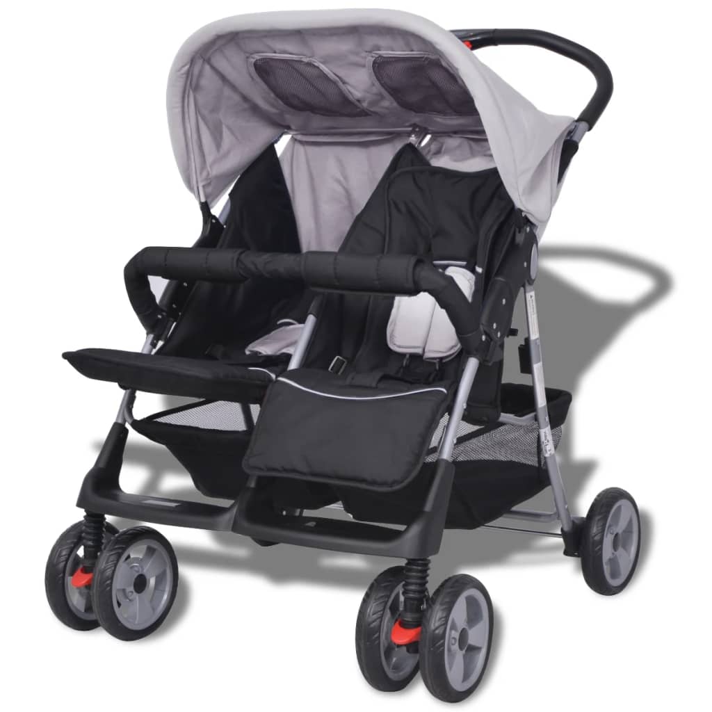 Baby Twin Stroller Steel Grey and Black