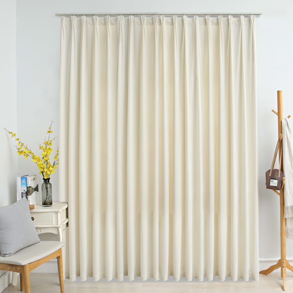 Blackout Curtain with Hooks Velvet Cream 290x245 cm