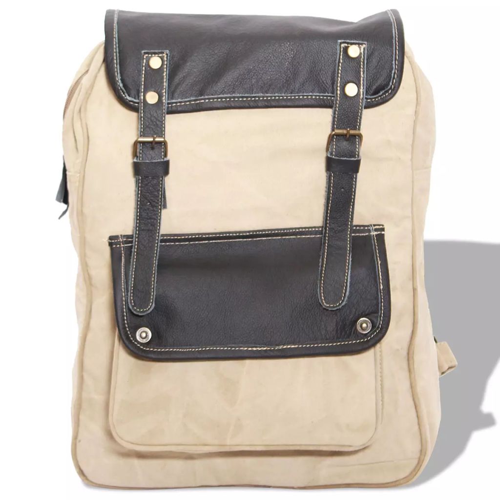 Backpack Canvas and Real Leather Beige