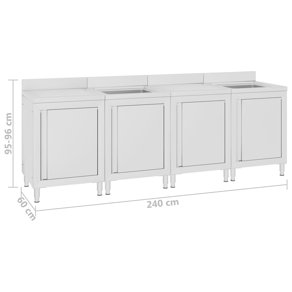 Commercial Kitchen Sink Cabinet 240x60x96 cm Stainless Steel