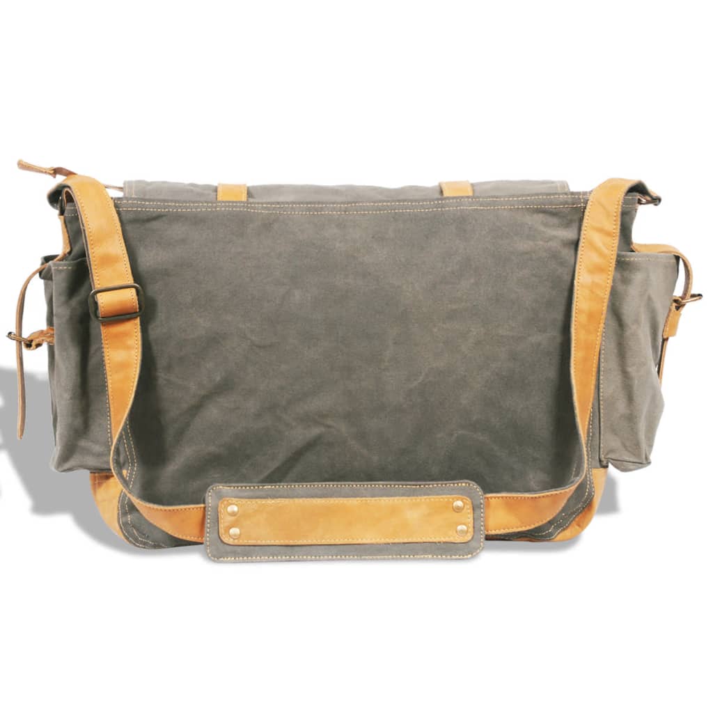 Canvas Real Leather Shoulder Bag/Messenger Bag Olive Green