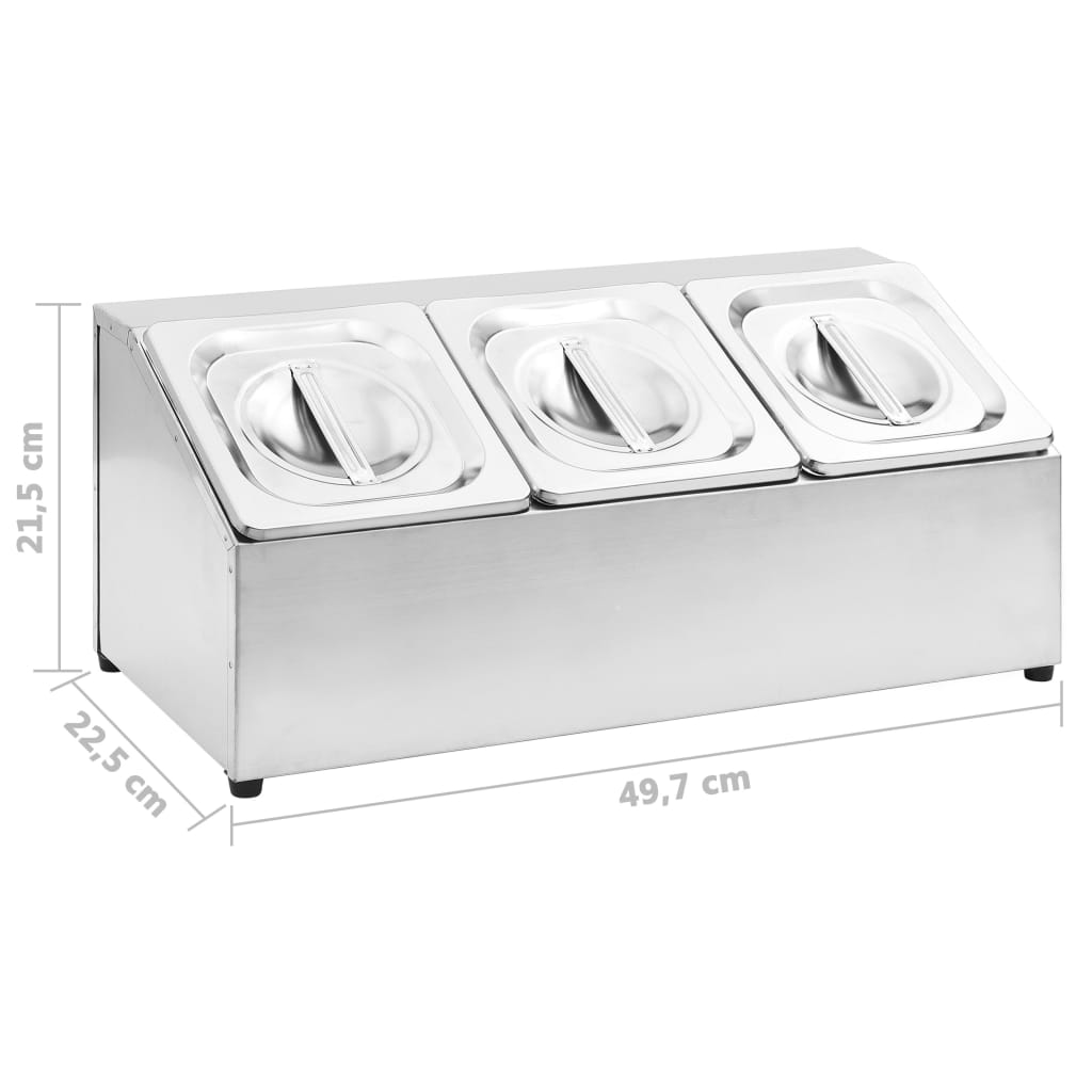 Gastronorm Container Holder with 3 GN 1/6 Pan Stainless Steel