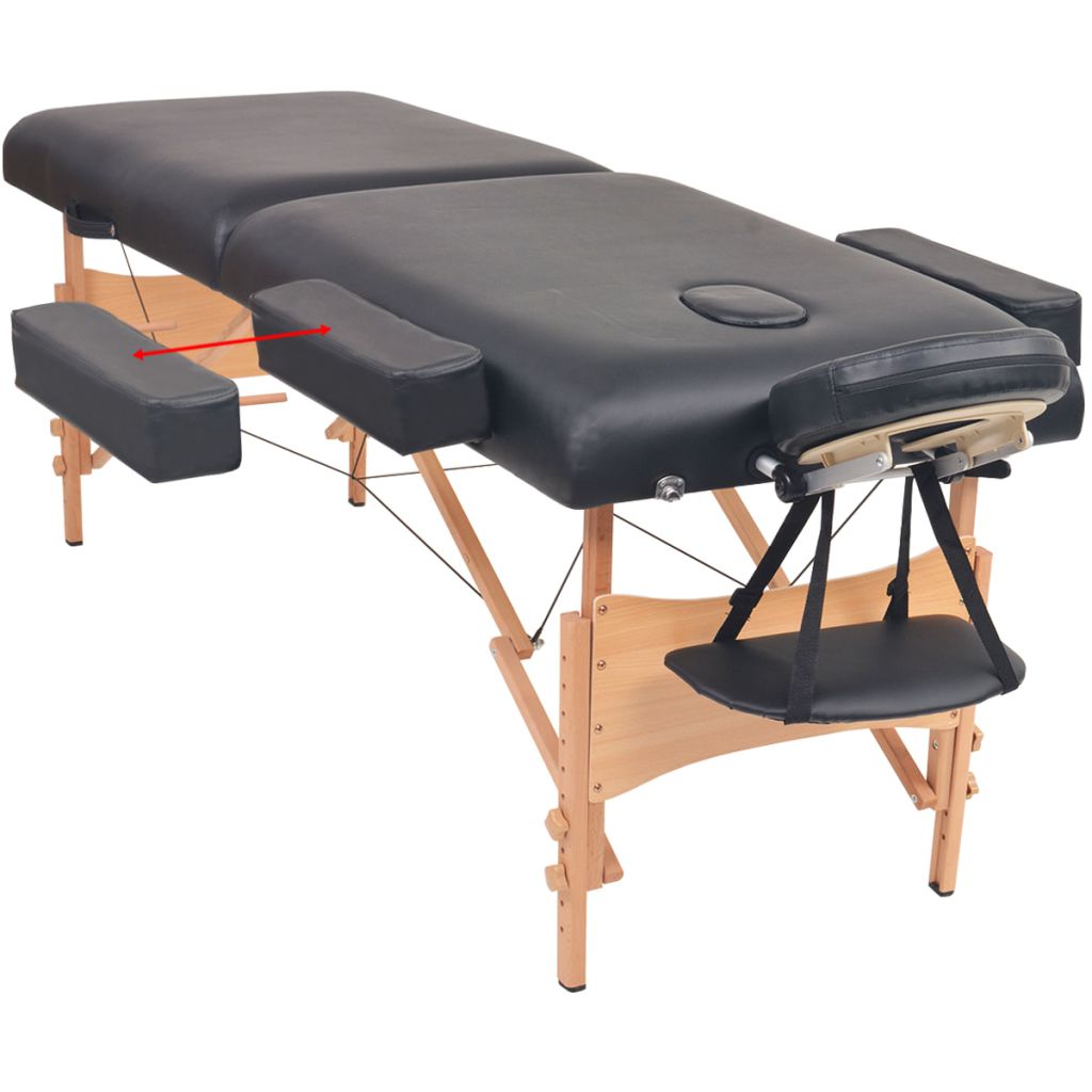 Massageliege 2-Zonen mit Hocker Klappbar 10 cm Sitz Schwarz