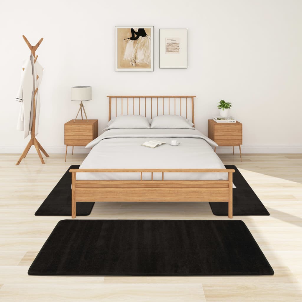 Bed Carpets Shaggy High Pile 3 pcs Black