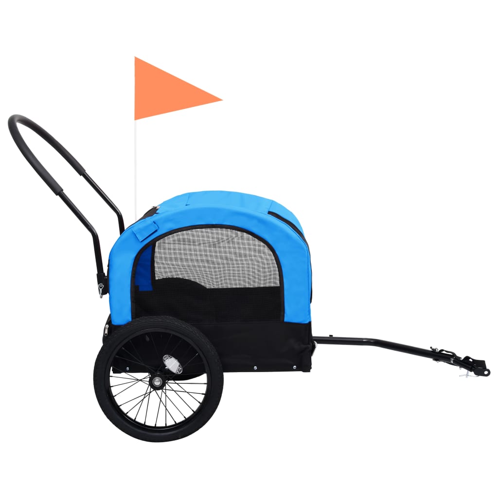 Remorque de vélo pour chiens et poussette 2-en-1 bleu et noir
